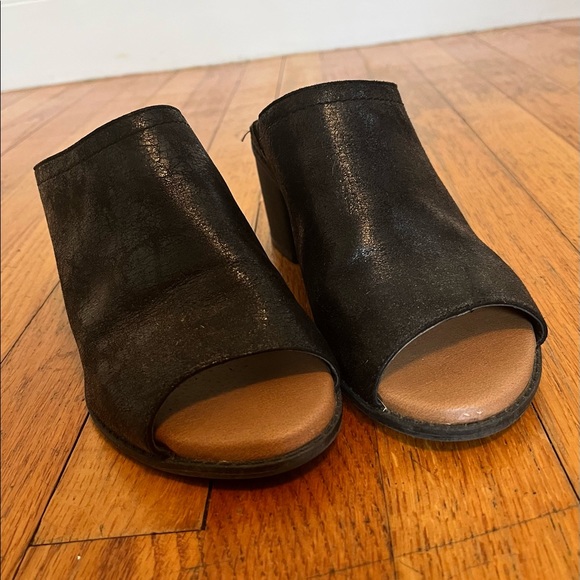 SONOMA open toe chunky heel black leather slides - Picture 4 of 7